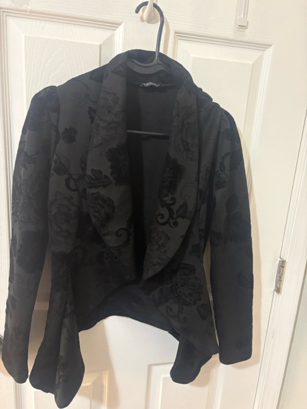 Fashion Nova Black Floral Draped Open-Front Blazer